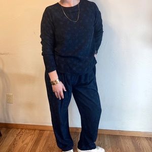 VINTAGE Wild Thing of Mill Valley The Batik Lounge Set in Navy Top & Pant SZ: M